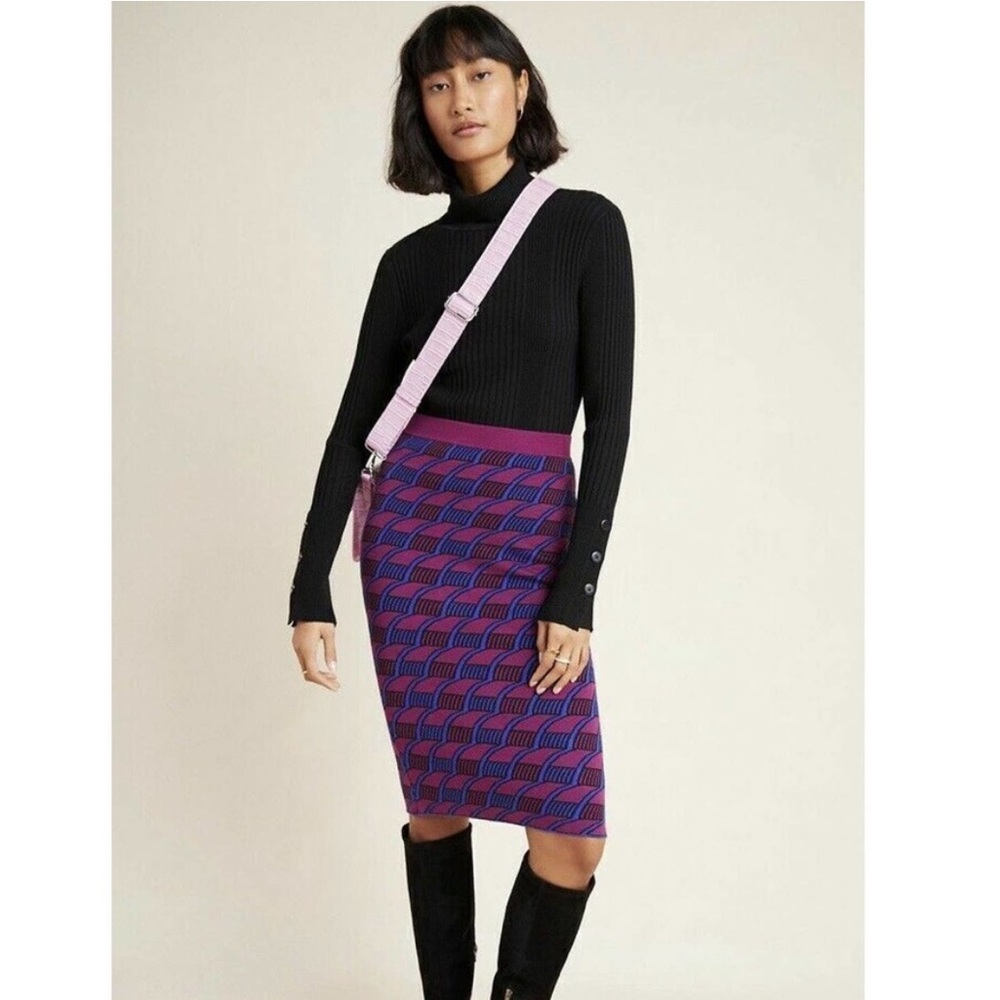 Maeve Purple and Pink Geometric Knit Pencil Skirt